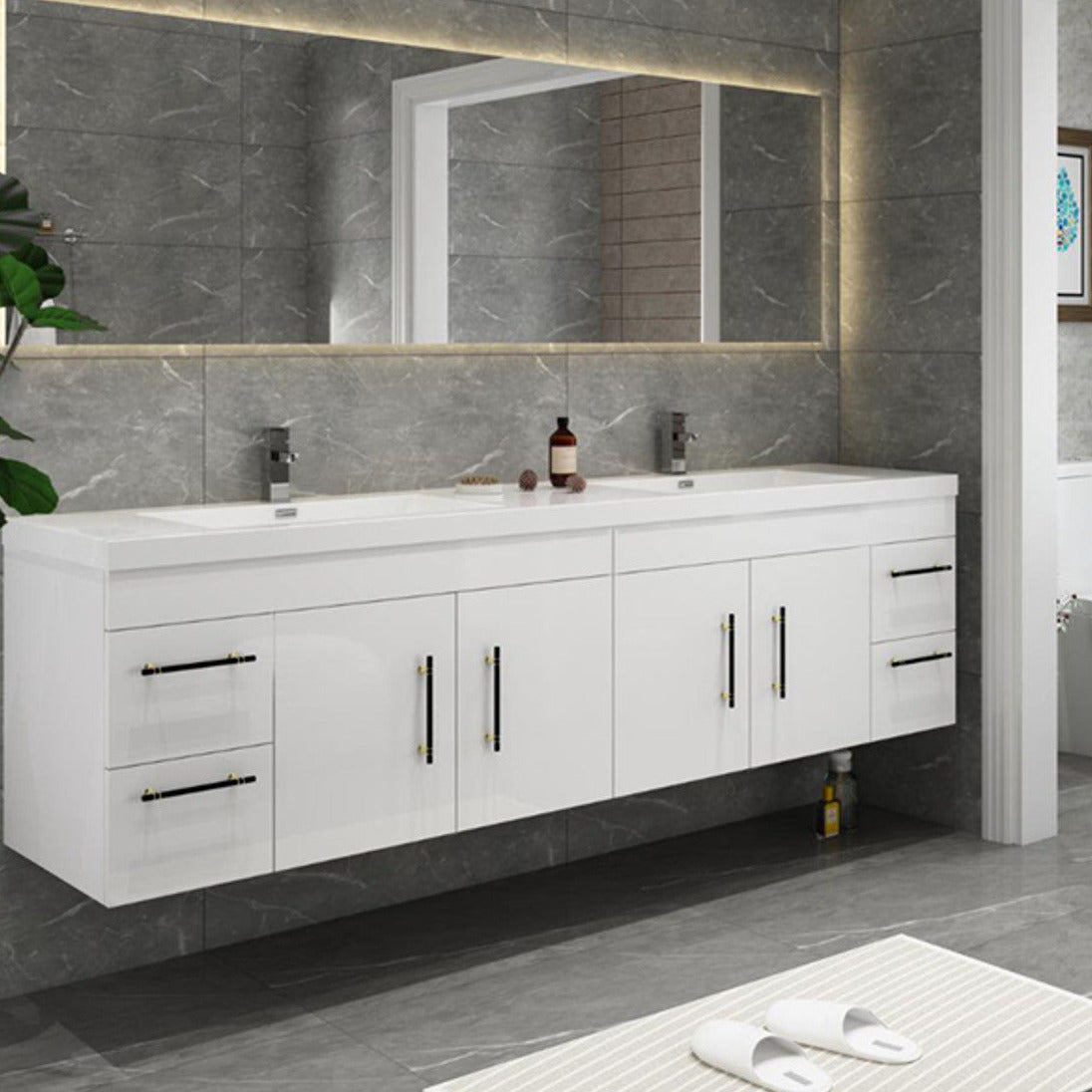 Elsa 72" Wall Mounted Bathroom Vanity with Reinforced Acrylic Integrated Sink Top