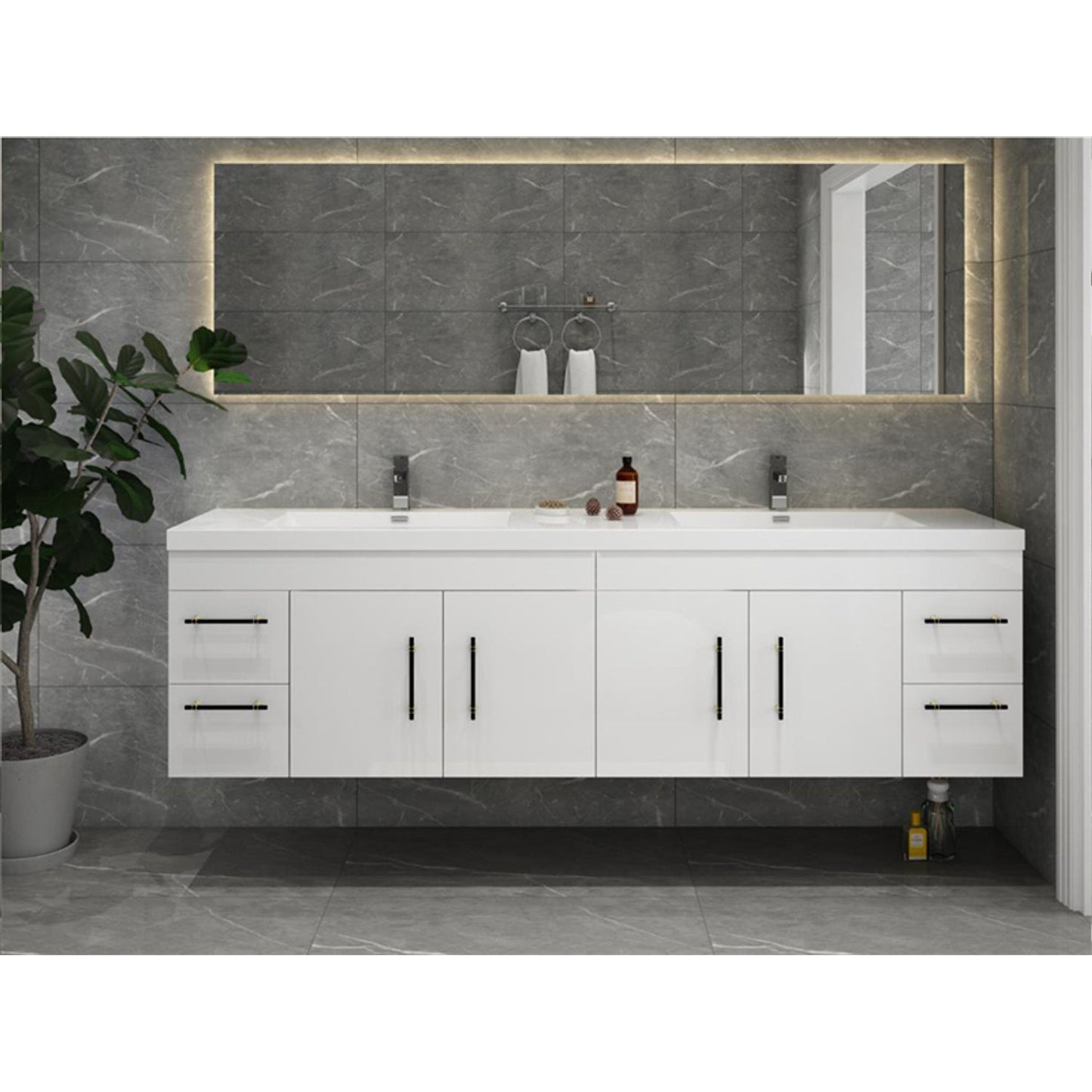 Elsa 72" Wall Mounted Bathroom Vanity with Reinforced Acrylic Integrated Sink Top