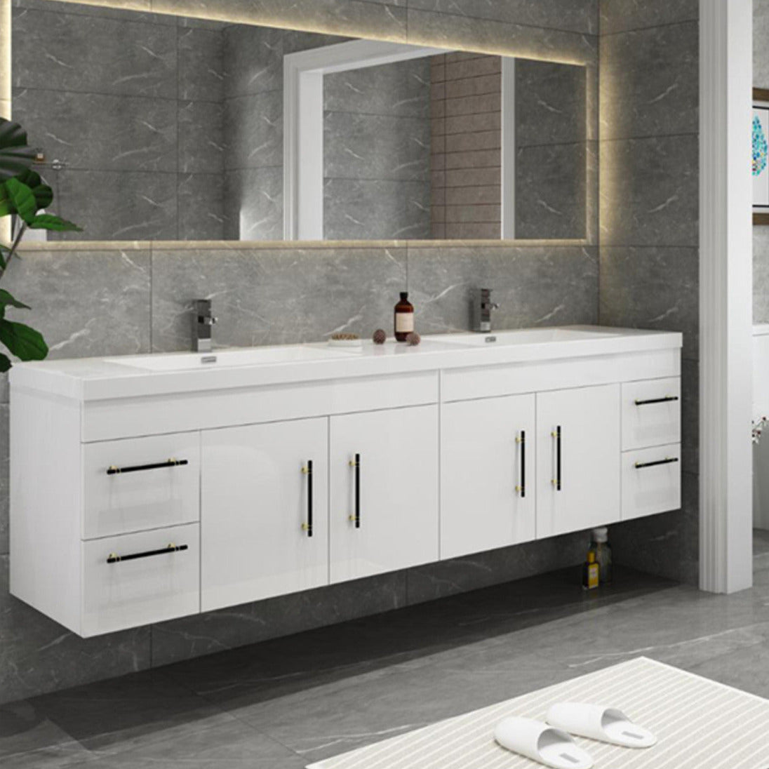 Elsa 84" Wall Mounted Bathroom Vanity with Reinforced Acrylic Integrated Sink Top