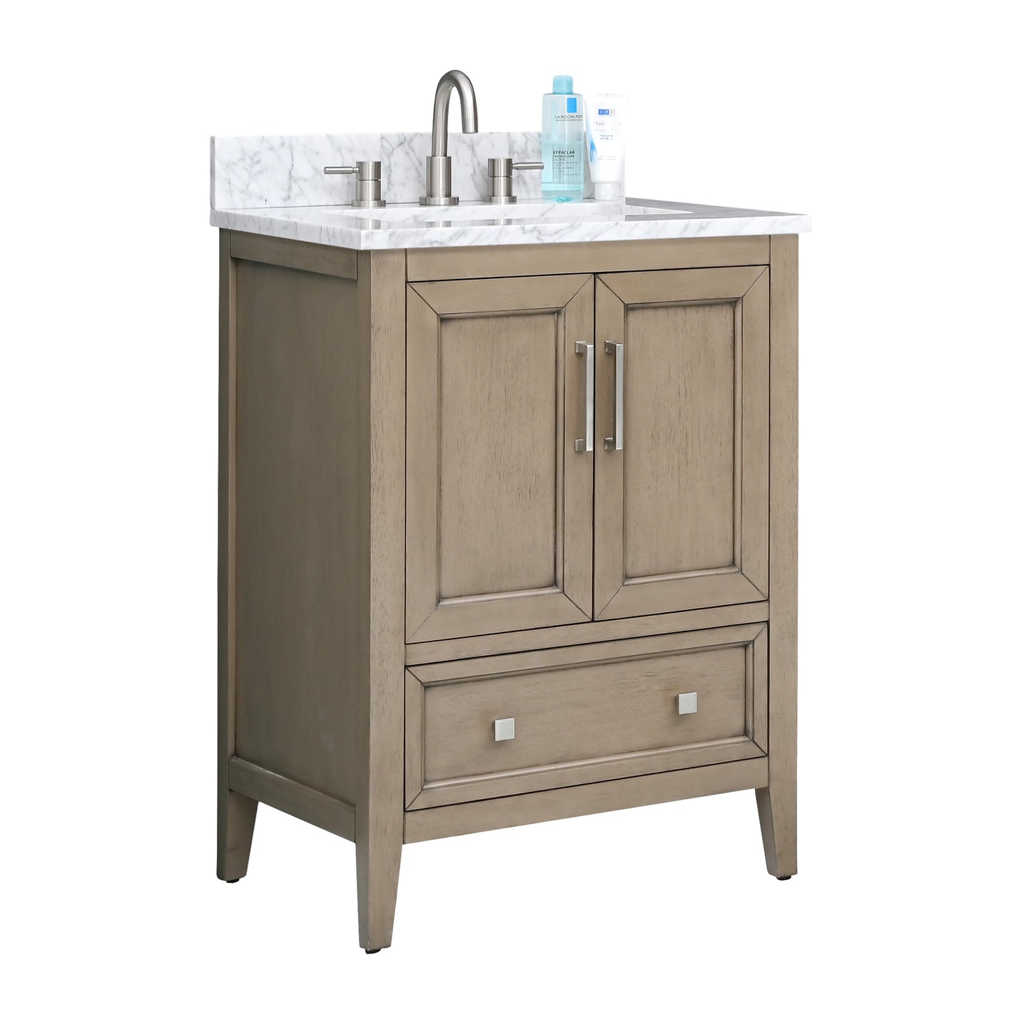 Everette 24" Freestanding Bathroom Vanity with Carrara White Natural Marble Top and Vitreous China Undermount Sink