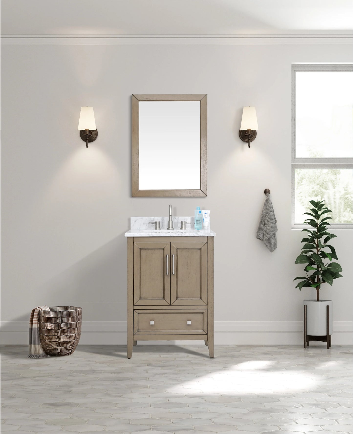 Everette 24" Freestanding Bathroom Vanity with Carrara White Natural Marble Top and Vitreous China Undermount Sink