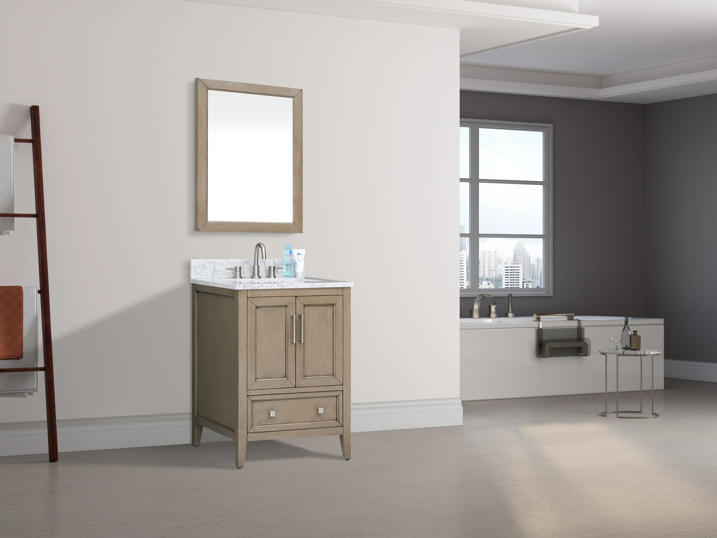 Everette 24" Freestanding Bathroom Vanity with Carrara White Natural Marble Top and Vitreous China Undermount Sink