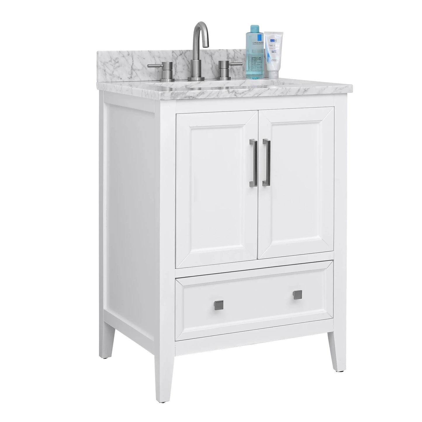 Everette 24" Freestanding Bathroom Vanity with Carrara White Natural Marble Top and Vitreous China Undermount Sink