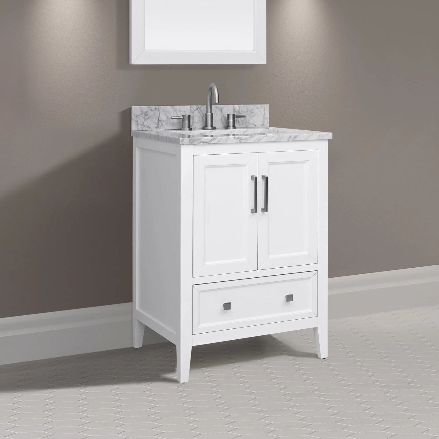 Everette 24" Freestanding Bathroom Vanity with Carrara White Natural Marble Top and Vitreous China Undermount Sink