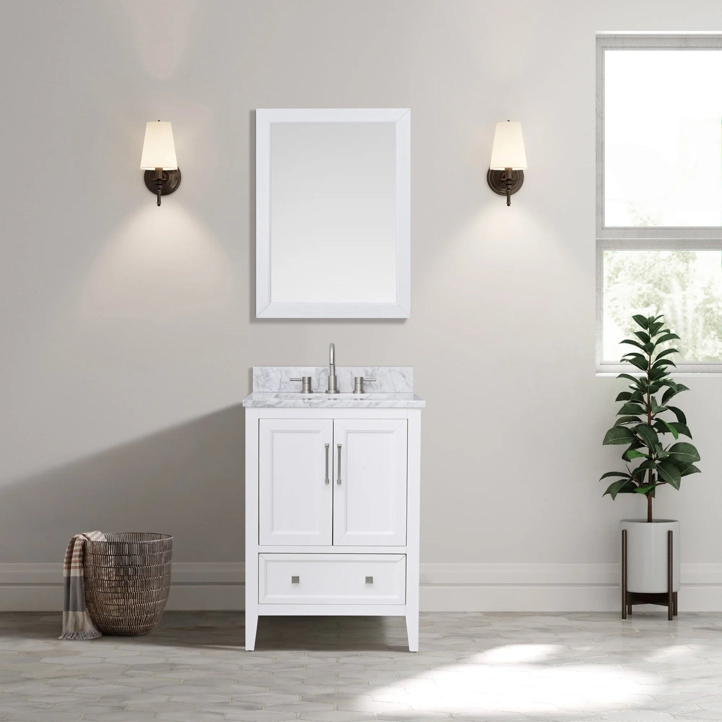 Everette 24" Freestanding Bathroom Vanity with Carrara White Natural Marble Top and Vitreous China Undermount Sink