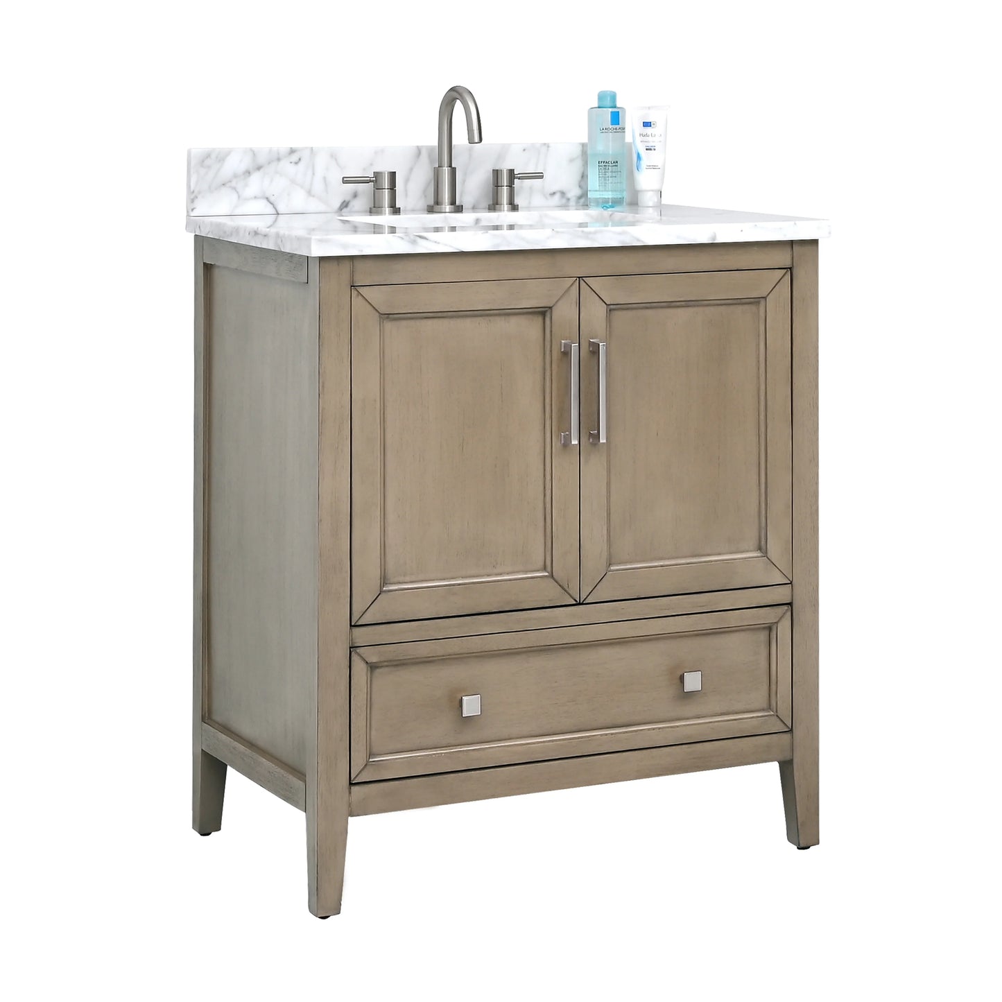 Everette 30" Freestanding Bathroom Vanity with Carrara White Natural Marble Top and Vitreous China Undermount Sink