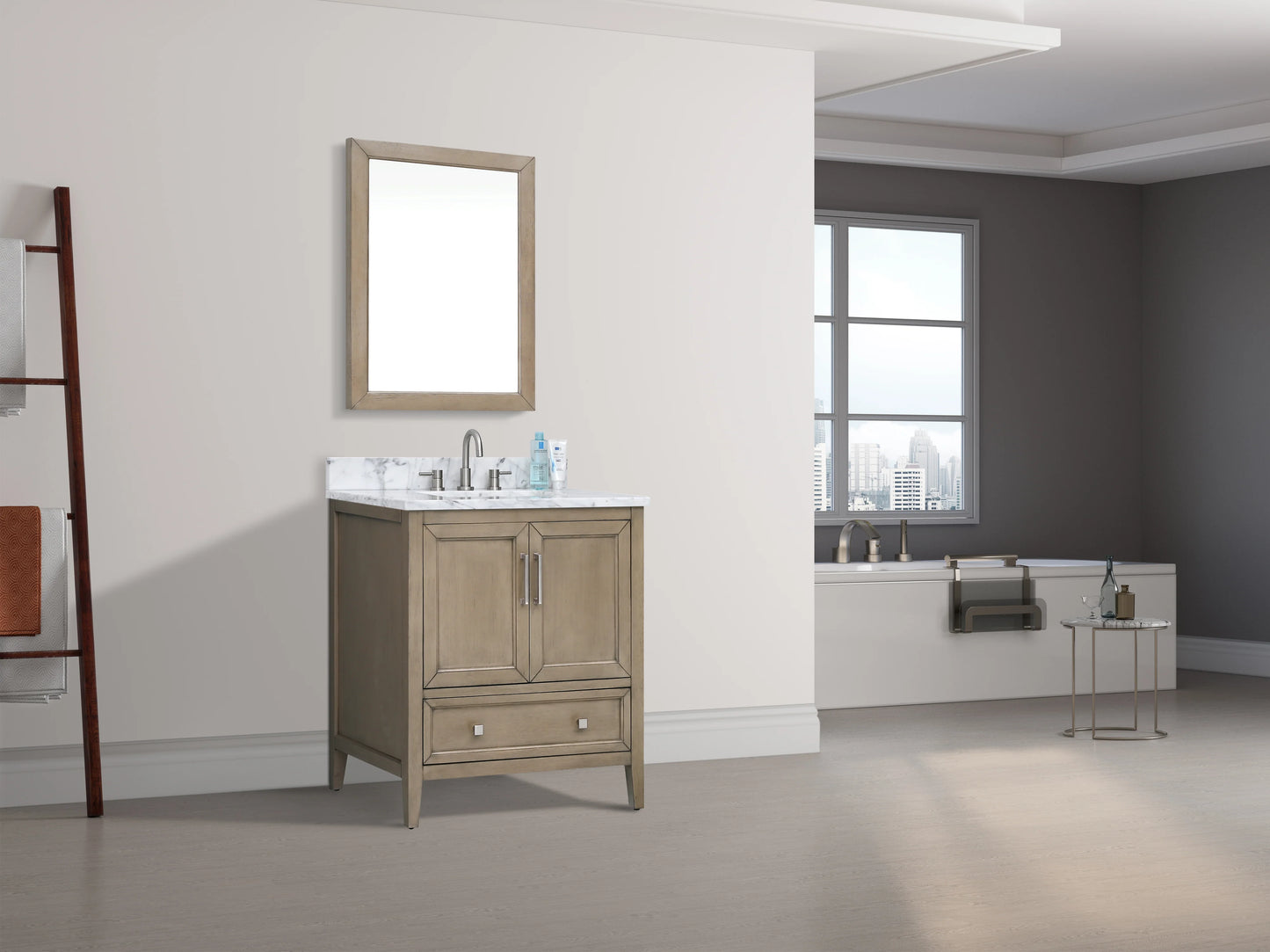 Everette 30" Freestanding Bathroom Vanity with Carrara White Natural Marble Top and Vitreous China Undermount Sink