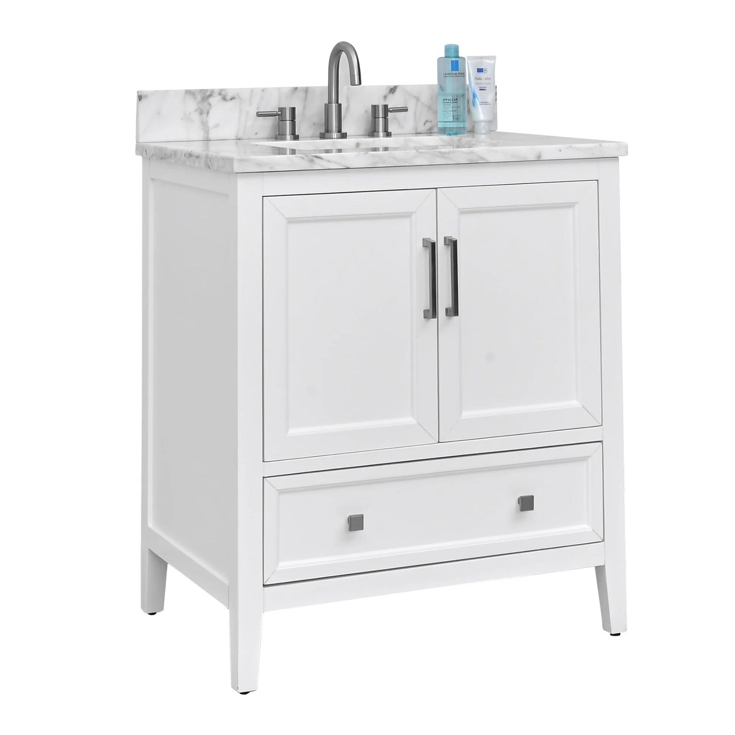 Everette 30" Freestanding Bathroom Vanity with Carrara White Natural Marble Top and Vitreous China Undermount Sink