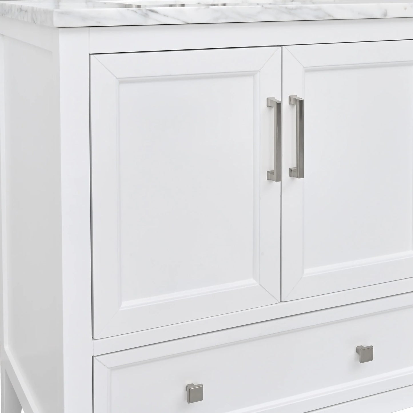 Everette 30" Freestanding Bathroom Vanity with Carrara White Natural Marble Top and Vitreous China Undermount Sink