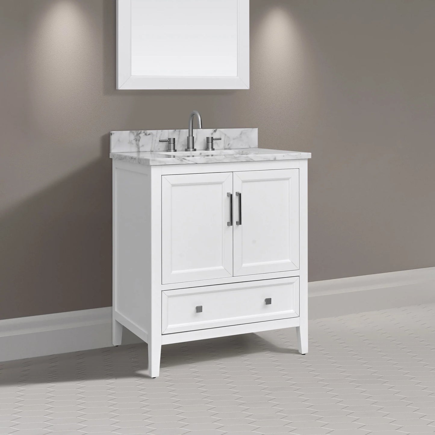 Everette 30" Freestanding Bathroom Vanity with Carrara White Natural Marble Top and Vitreous China Undermount Sink