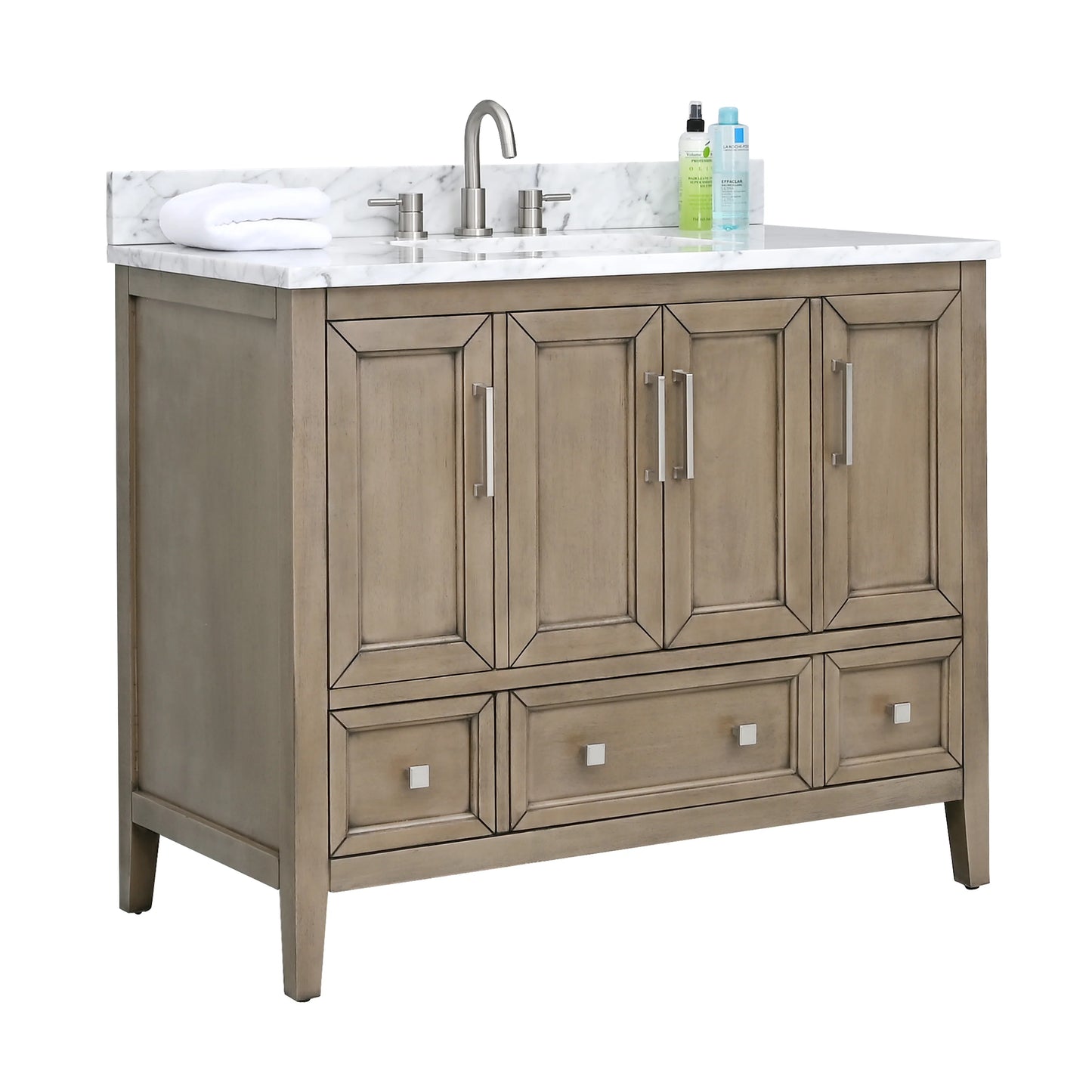 Everette 42" Freestanding Bathroom Vanity with Carrara White Natural Marble Top and Vitreous China Undermount Sink