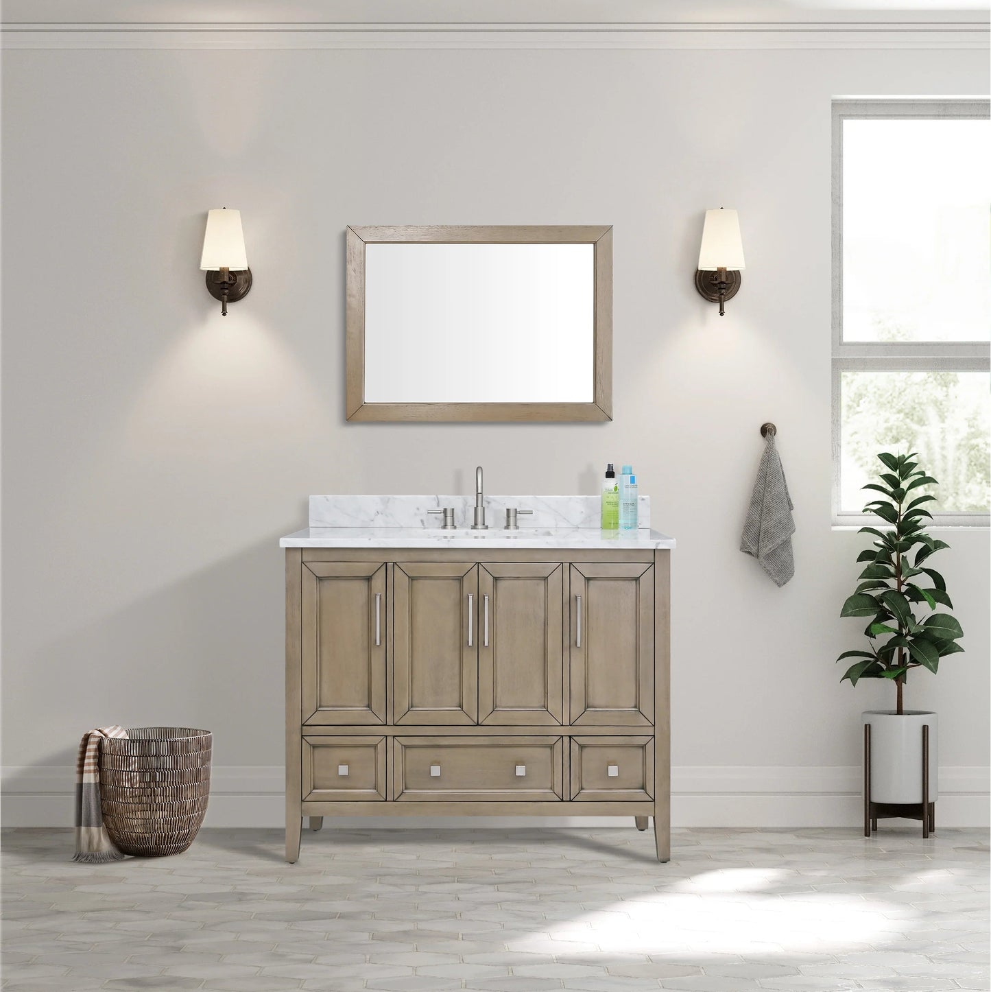 Everette 42" Freestanding Bathroom Vanity with Carrara White Natural Marble Top and Vitreous China Undermount Sink