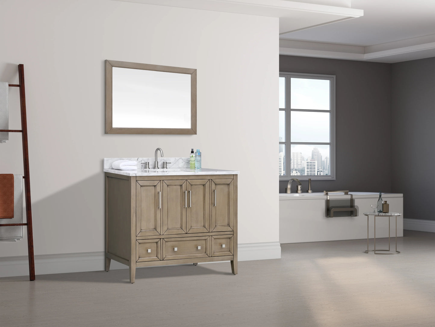 Everette 42" Freestanding Bathroom Vanity with Carrara White Natural Marble Top and Vitreous China Undermount Sink
