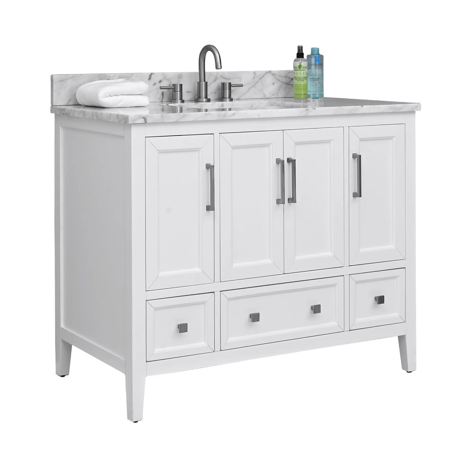 Everette 42" Freestanding Bathroom Vanity with Carrara White Natural Marble Top and Vitreous China Undermount Sink