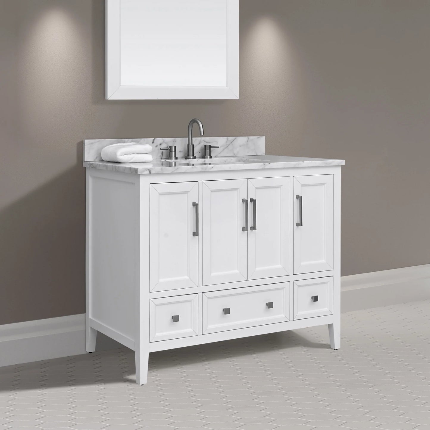 Everette 42" Freestanding Bathroom Vanity with Carrara White Natural Marble Top and Vitreous China Undermount Sink