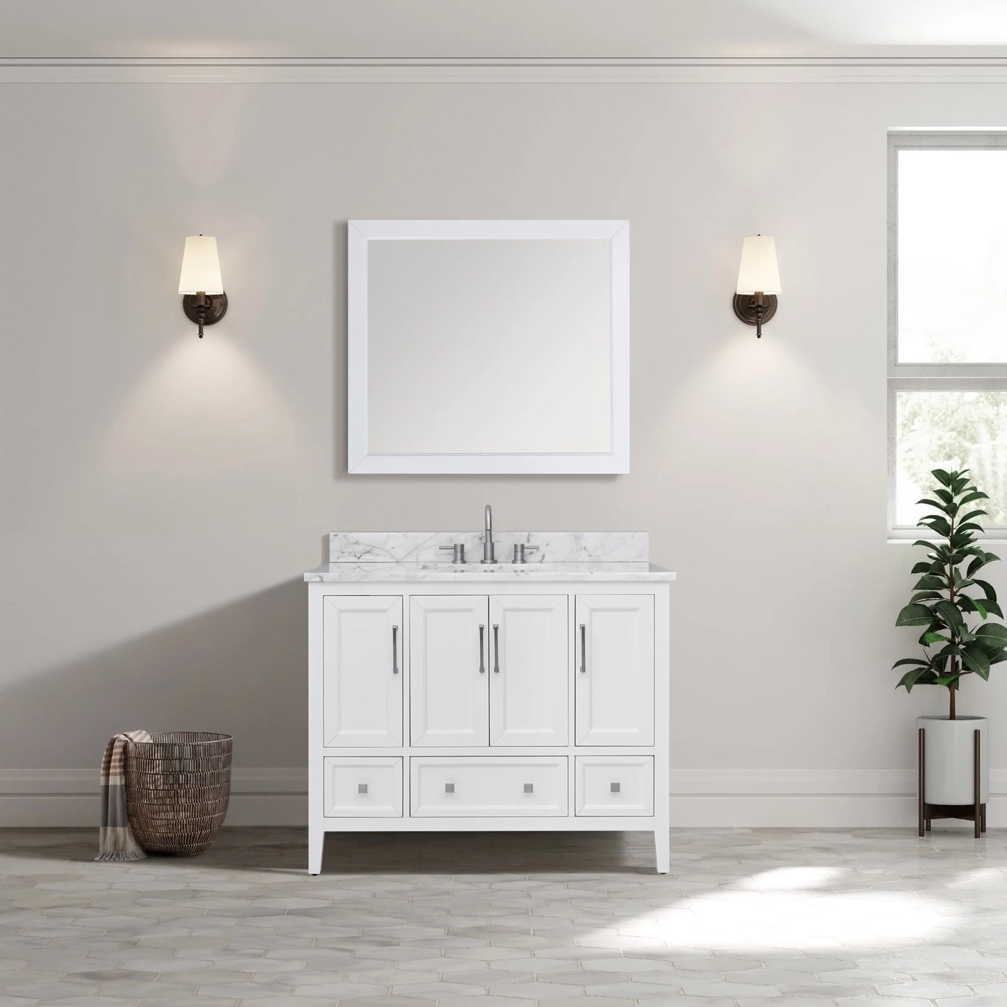 Everette 42" Freestanding Bathroom Vanity with Carrara White Natural Marble Top and Vitreous China Undermount Sink