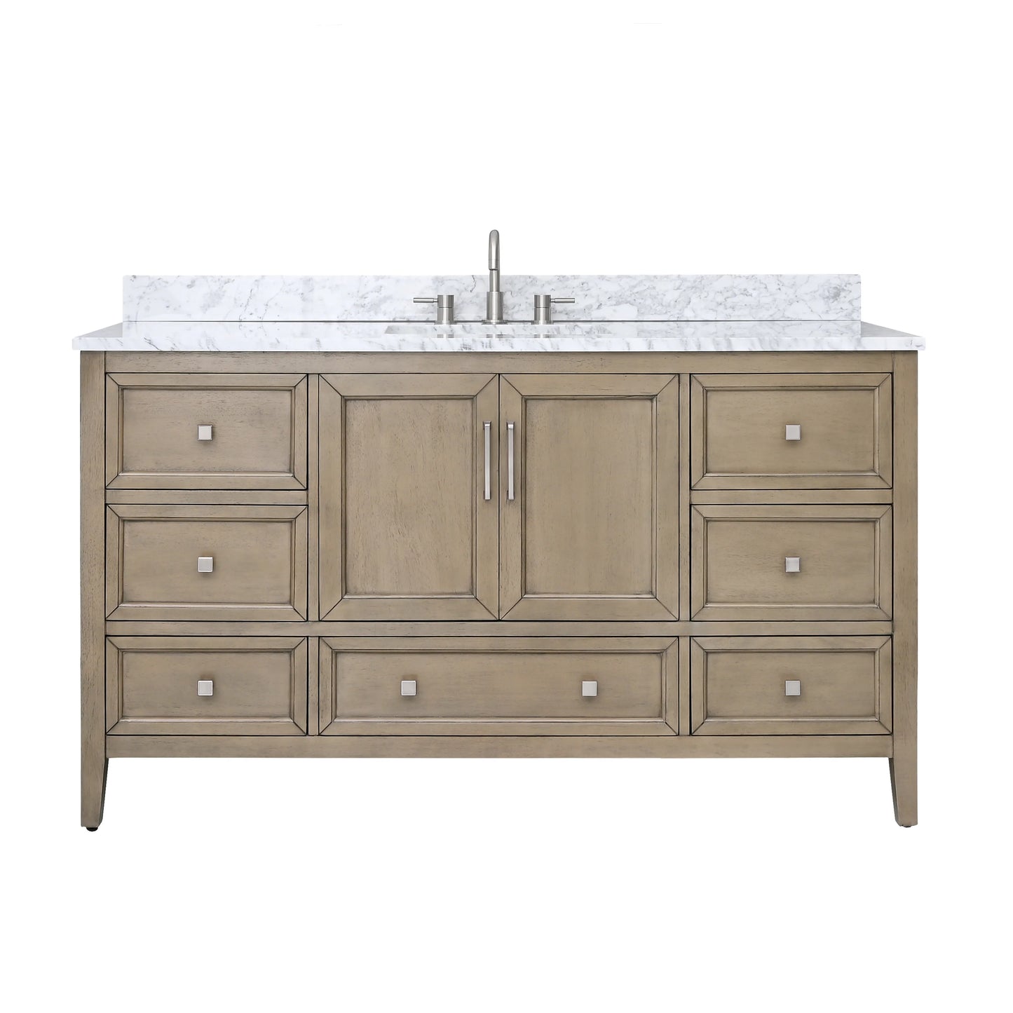 Everette 60" Freestanding Bathroom Vanity with Carrara White Natural Marble Top and Vitreous China Undermount Sink