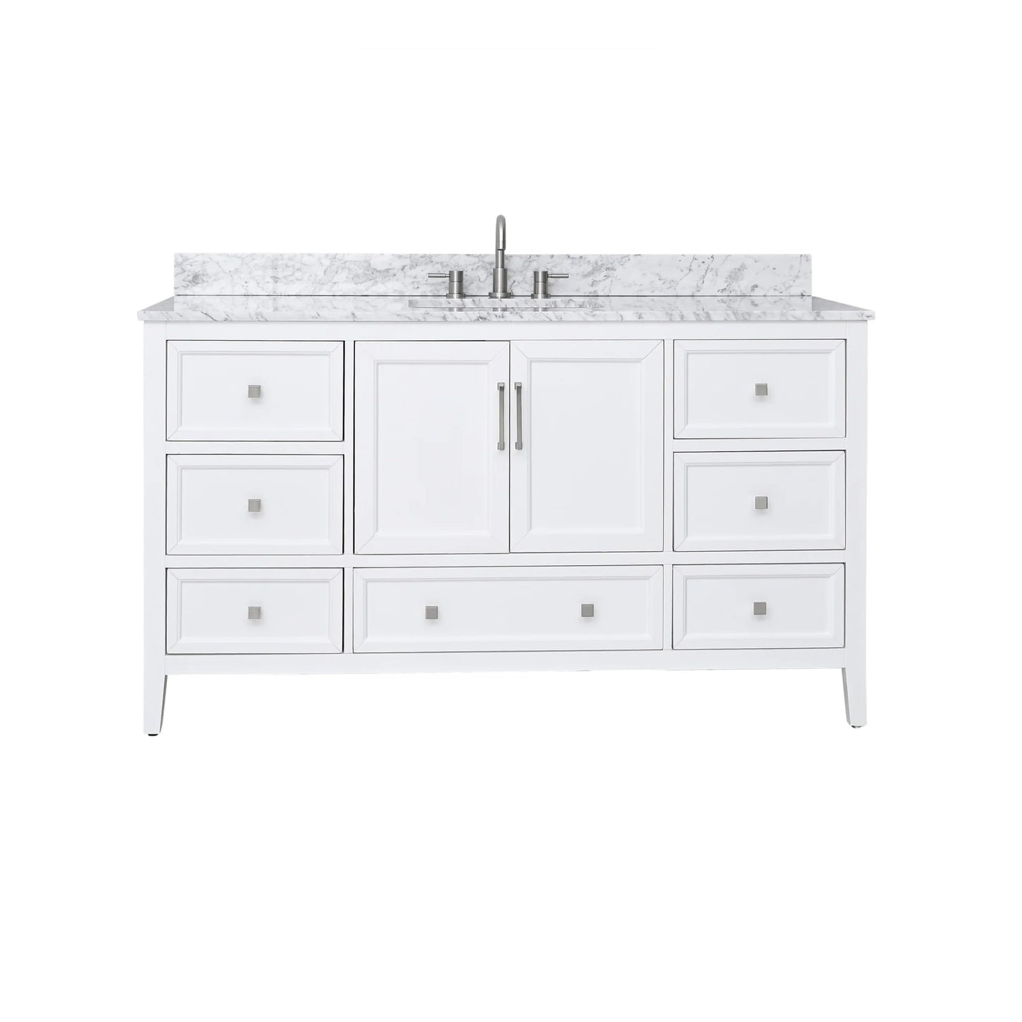 Everette 60" Freestanding Bathroom Vanity with Carrara White Natural Marble Top and Vitreous China Undermount Sink