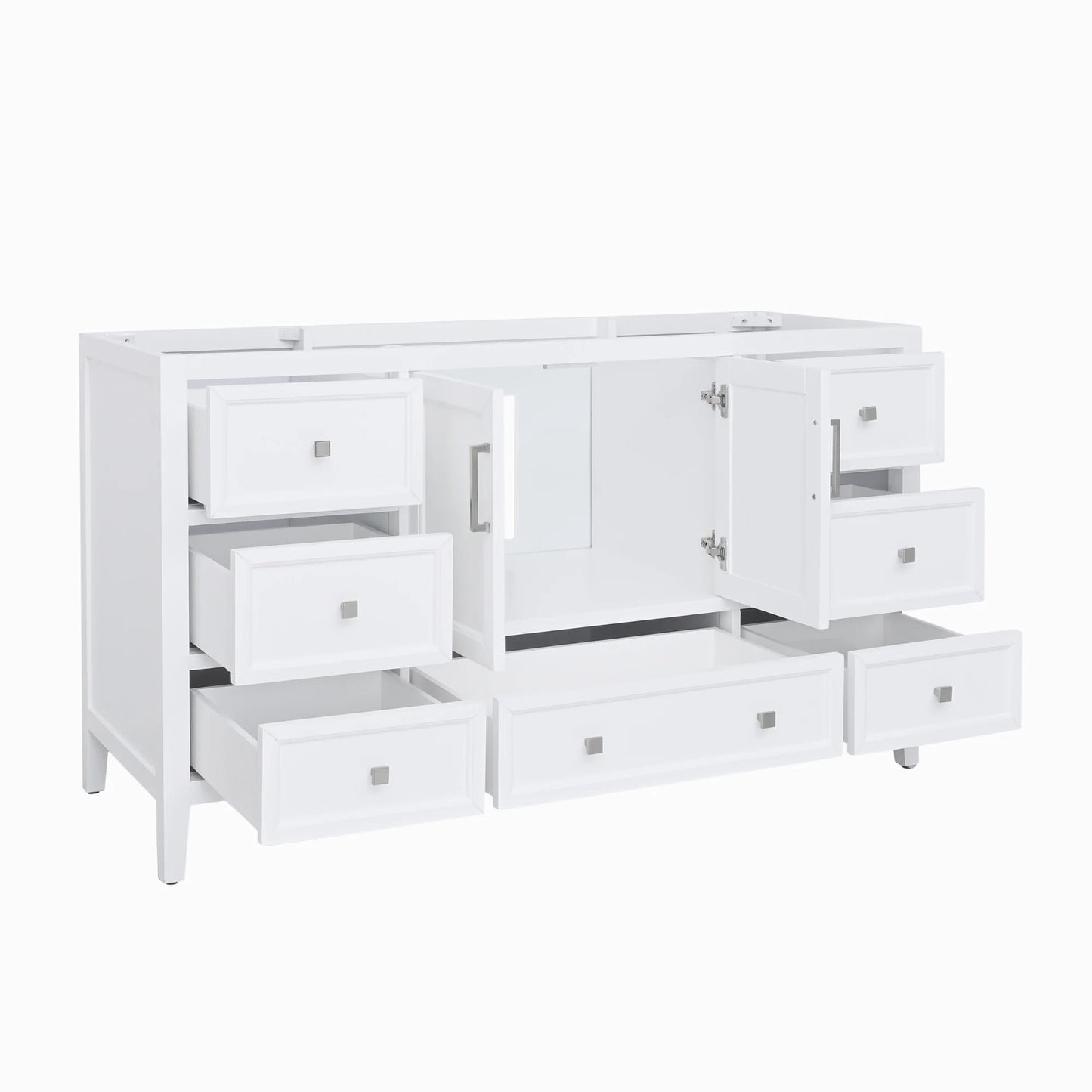 Everette 60" Freestanding Bathroom Vanity with Carrara White Natural Marble Top and Vitreous China Undermount Sink