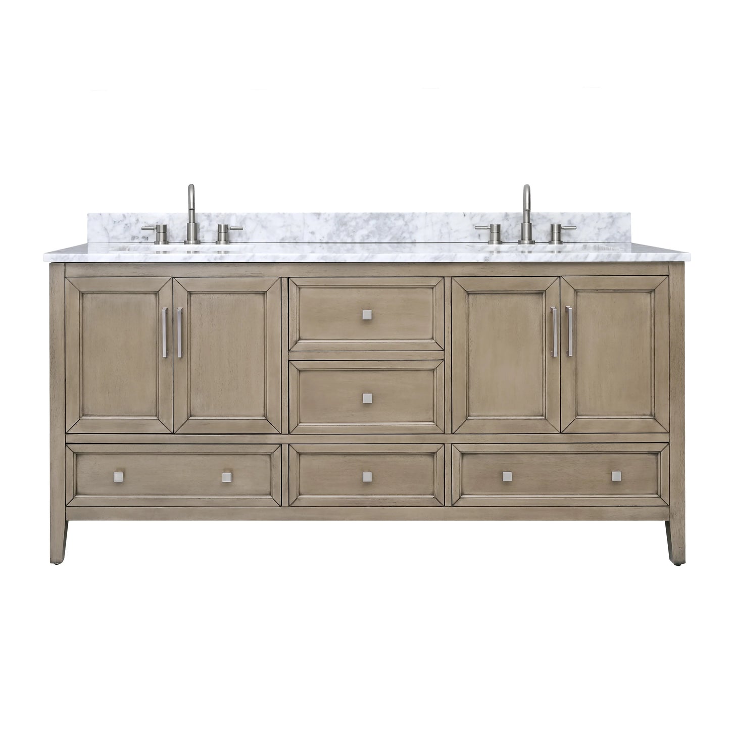 Everette 72" Freestanding Bathroom Vanity with Carrara White Natural Marble Top and Vitreous China Undermount Sinks