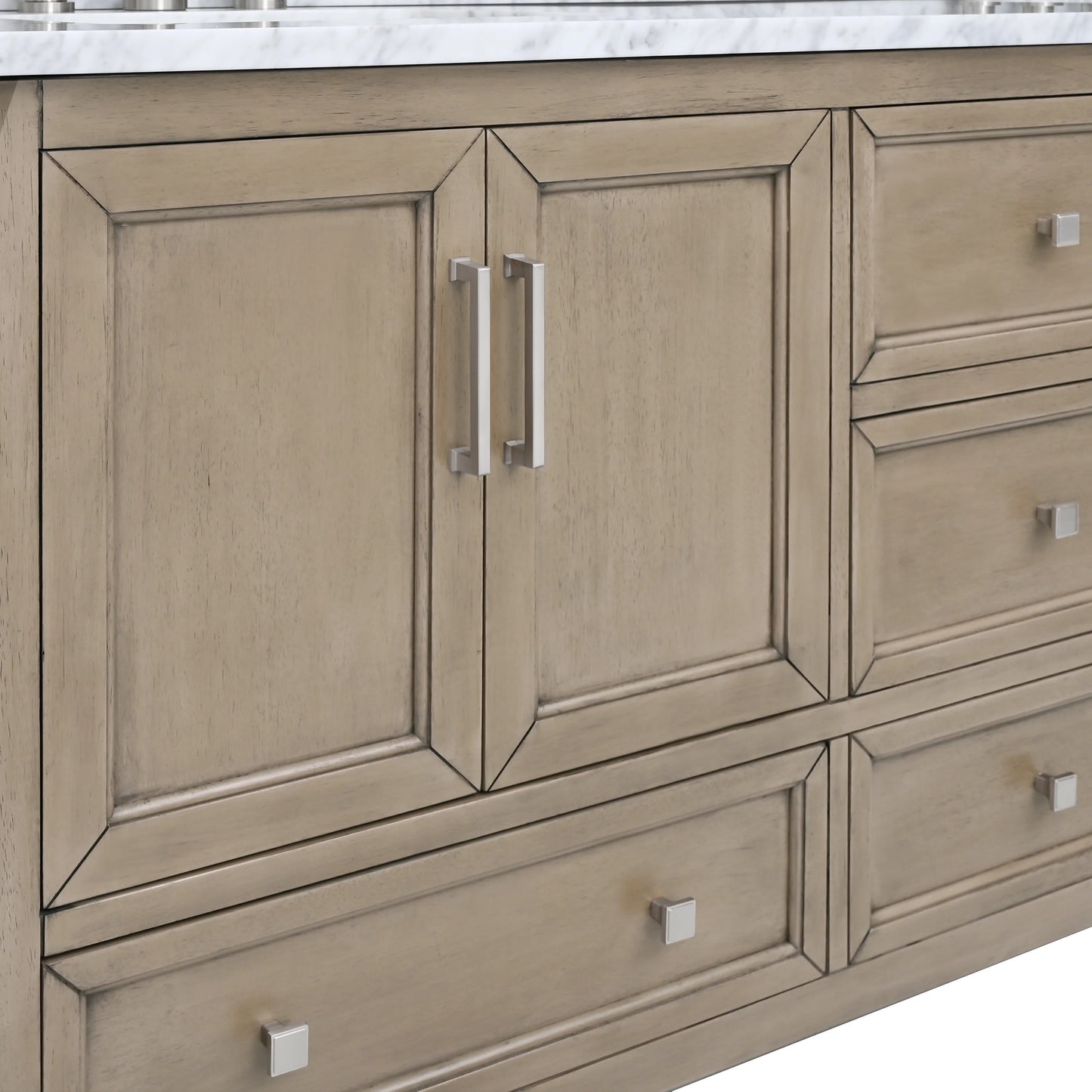 Everette 72" Freestanding Bathroom Vanity with Carrara White Natural Marble Top and Vitreous China Undermount Sinks