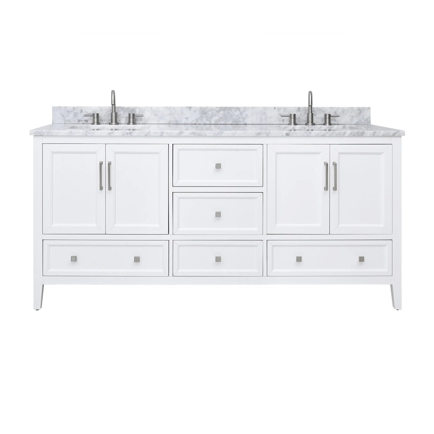Everette 72" Freestanding Bathroom Vanity with Carrara White Natural Marble Top and Vitreous China Undermount Sinks