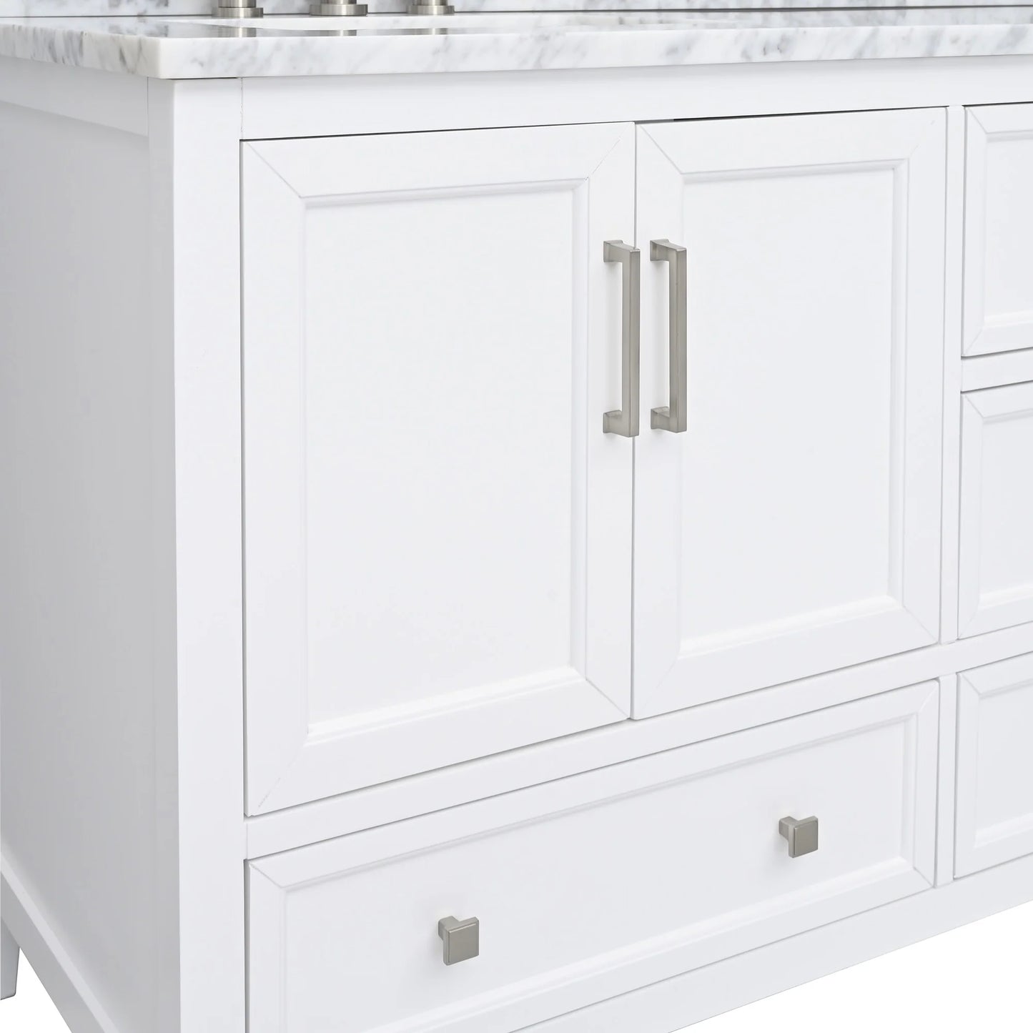 Everette 72" Freestanding Bathroom Vanity with Carrara White Natural Marble Top and Vitreous China Undermount Sinks