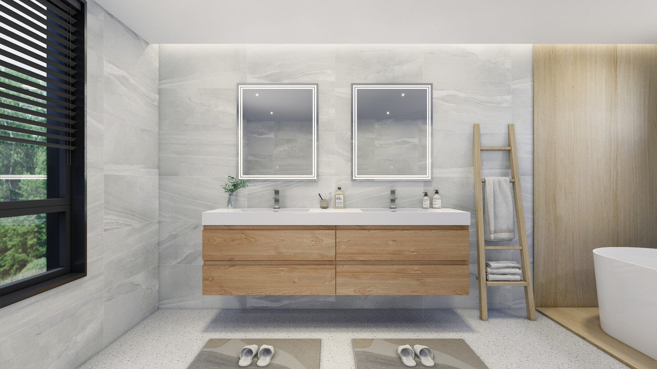 Fortune 84" Wall Mounted Bathroom Vanity with Reinforced Acrylic Integrated Sink Top