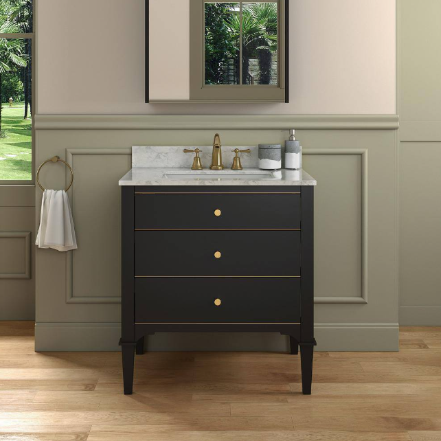 Roma 24" Freestanding Bathroom Vanity with Natural Carrara Marble Top and Porcelain Undermount Sink