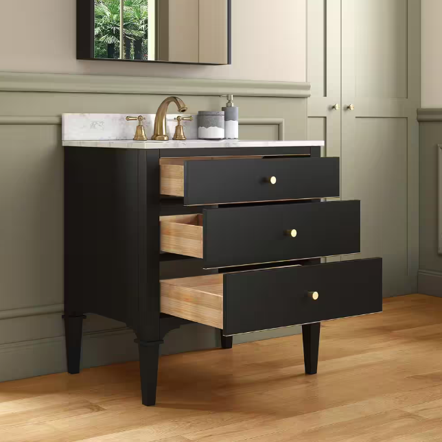 Roma 30" Freestanding Bathroom Vanity with Stone Top and Porcelain Undermount Sink