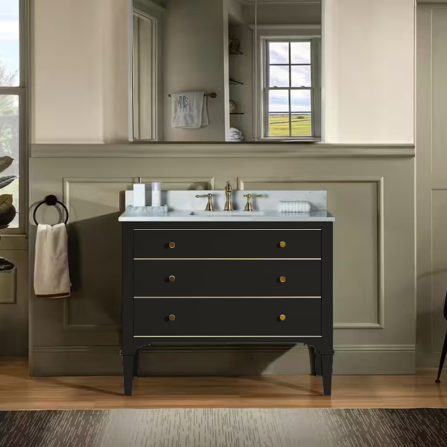 Roma 42" Freestanding Bathroom Vanity with Stone Top and Porcelain Undermount Sink