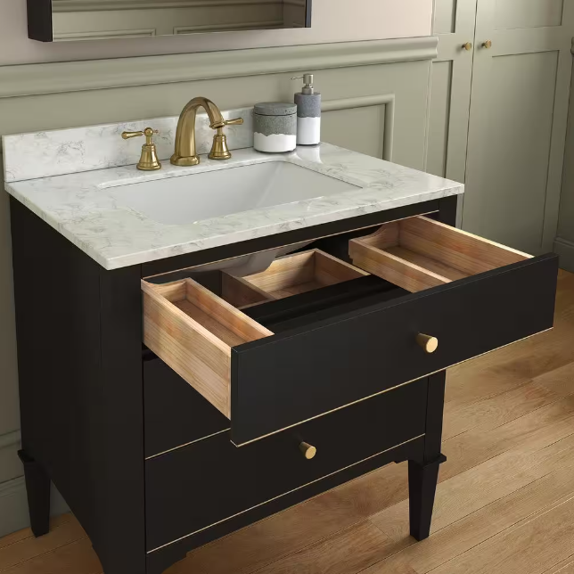 Roma 30" Freestanding Bathroom Vanity with Stone Top and Porcelain Undermount Sink