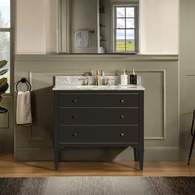 Roma 36" Freestanding Bathroom Vanity with Stone Top and Porcelain Undermount Sink