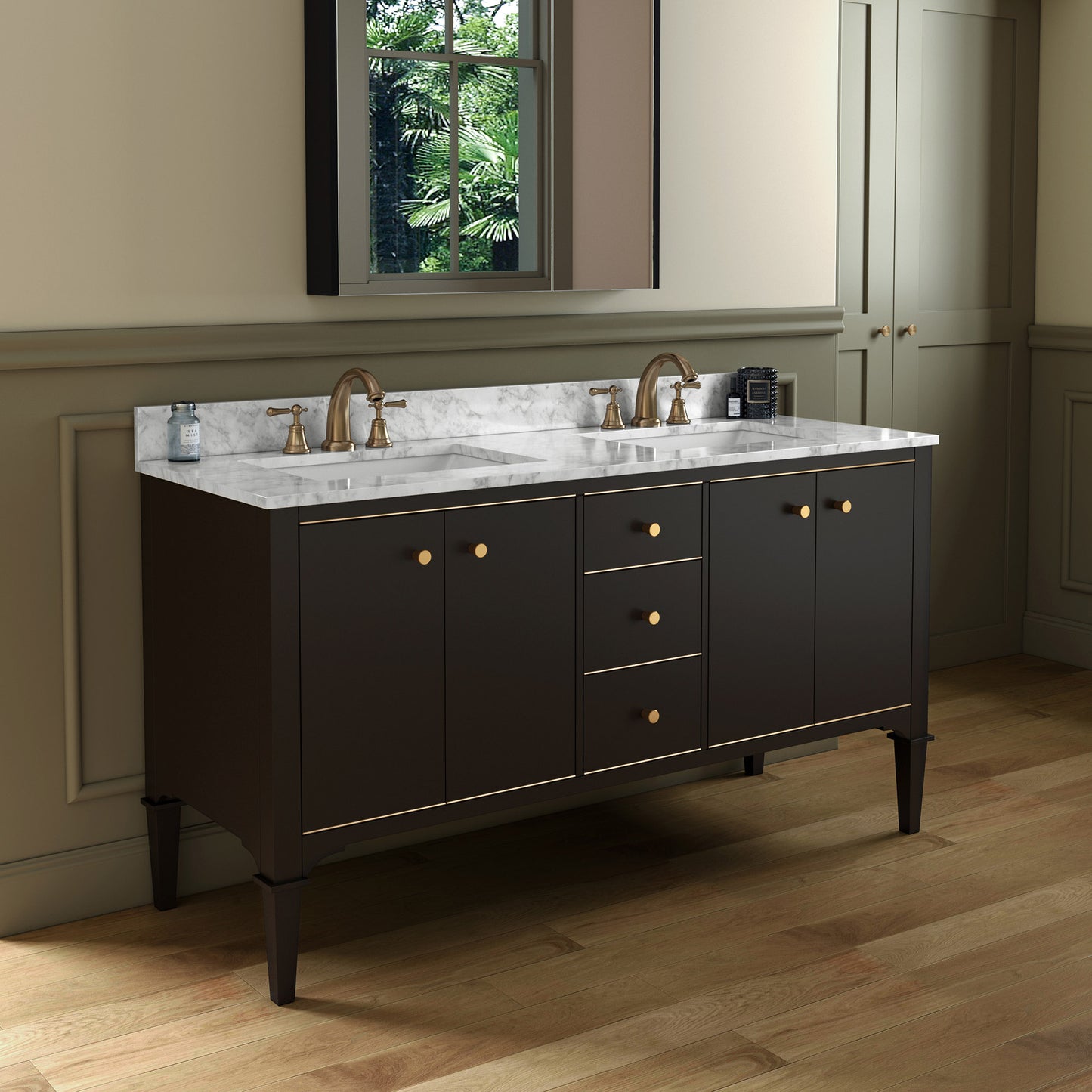 Roma 60" Freestanding Bathroom Vanity with Stone Top and Porcelain Undermount Sinks