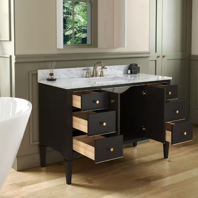 Roma 48" Freestanding Bathroom Vanity with Stone Top and Porcelain Undermount Sink