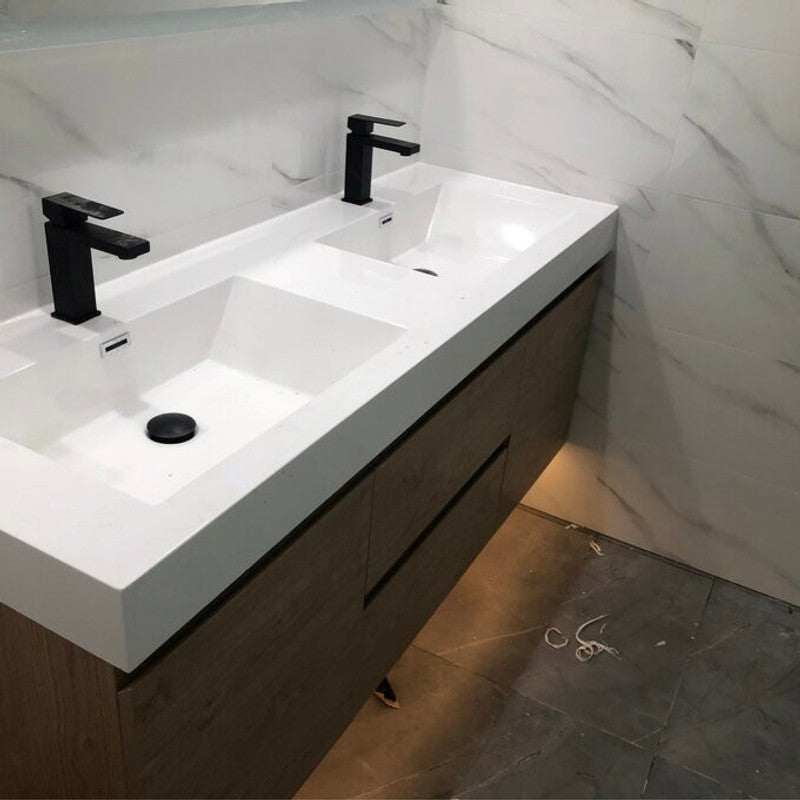 Fortune 60" Wall Mounted Bathroom Vanity with Reinforced Acrylic Integrated Sink Top