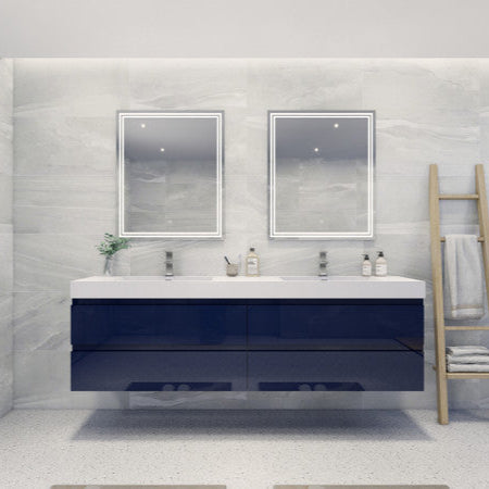 Fortune 84" Wall Mounted Bathroom Vanity with Reinforced Acrylic Integrated Sink Top