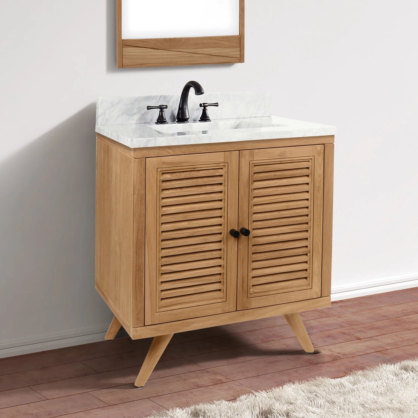 Harper 30" Freestanding Bathroom Vanity with Carrara White Natural Marble Top and Vitreous China Undermount Sink
