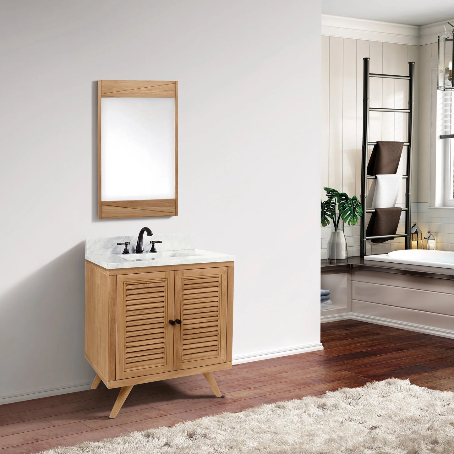 Harper 30" Freestanding Bathroom Vanity with Carrara White Natural Marble Top and Vitreous China Undermount Sink