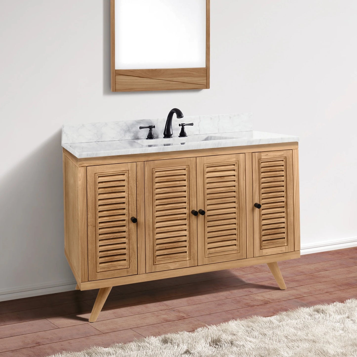 Harper 48" Freestanding Bathroom Vanity with Carrara White Natural Marble Top and Vitreous China Undermount Sink