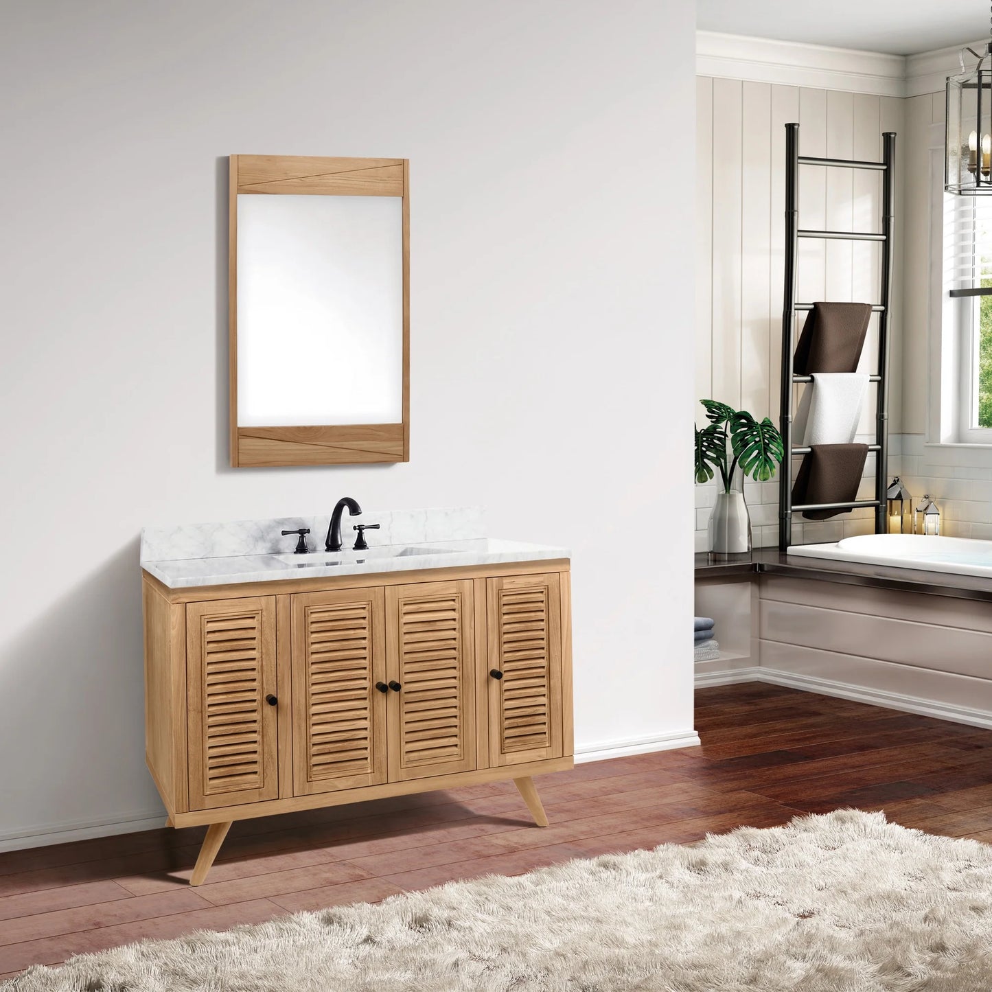 Harper 48" Freestanding Bathroom Vanity with Carrara White Natural Marble Top and Vitreous China Undermount Sink