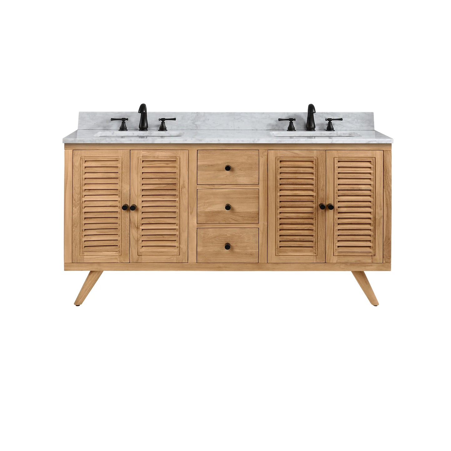 Harper 60" Freestanding Bathroom Vanity with Carrara White Natural Marble Top and Vitreous China Undermount Sinks