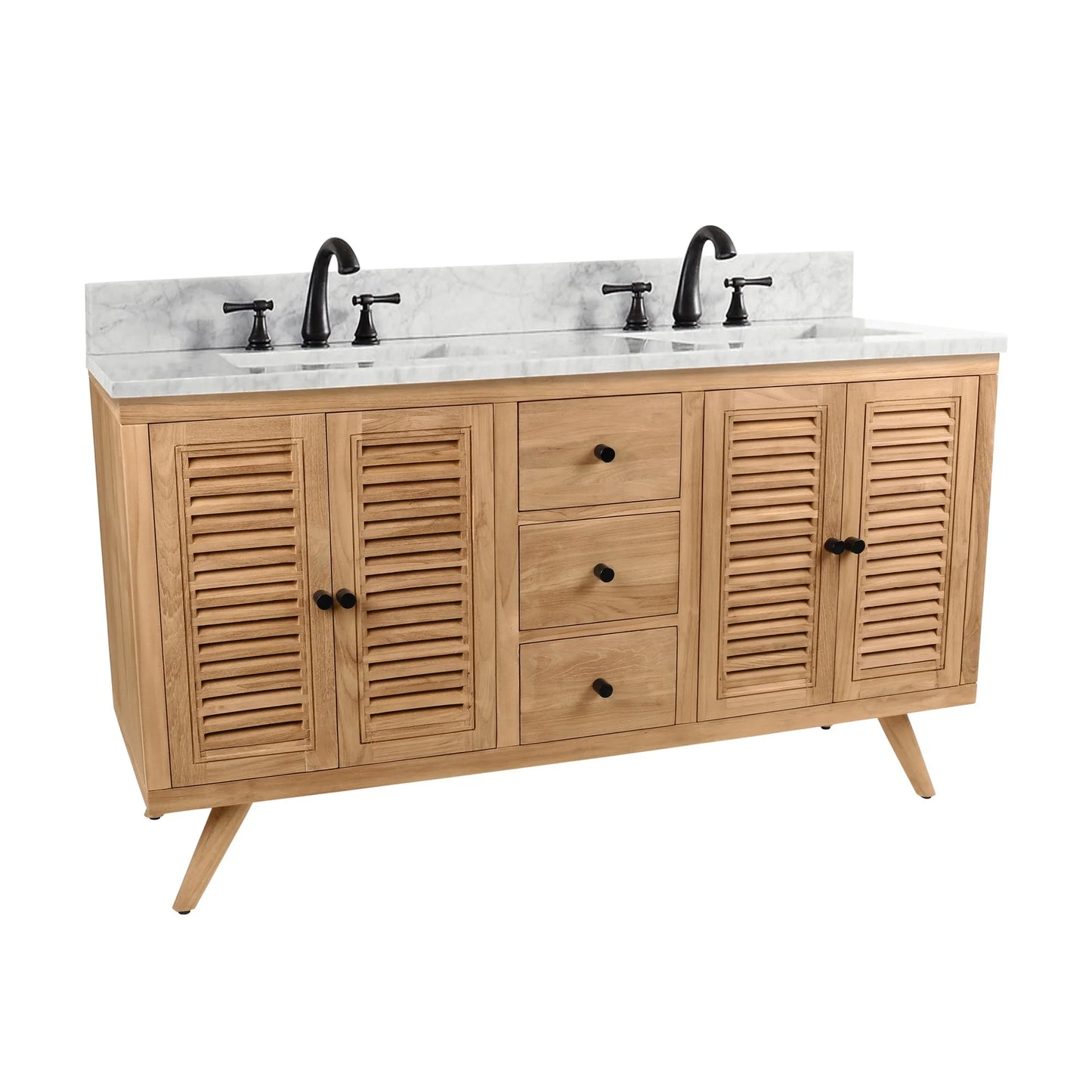 Harper 60" Freestanding Bathroom Vanity with Carrara White Natural Marble Top and Vitreous China Undermount Sinks