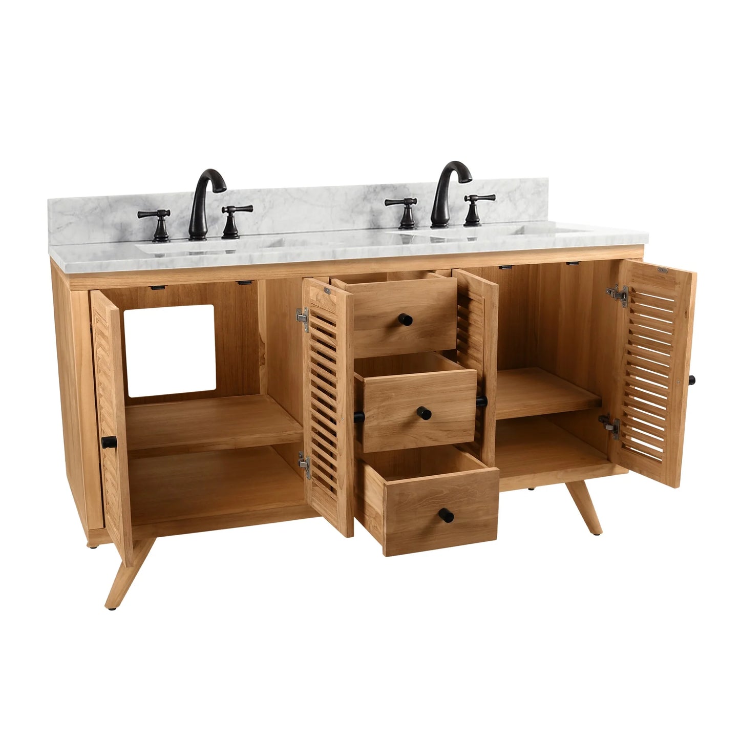 Harper 60" Freestanding Bathroom Vanity with Carrara White Natural Marble Top and Vitreous China Undermount Sinks