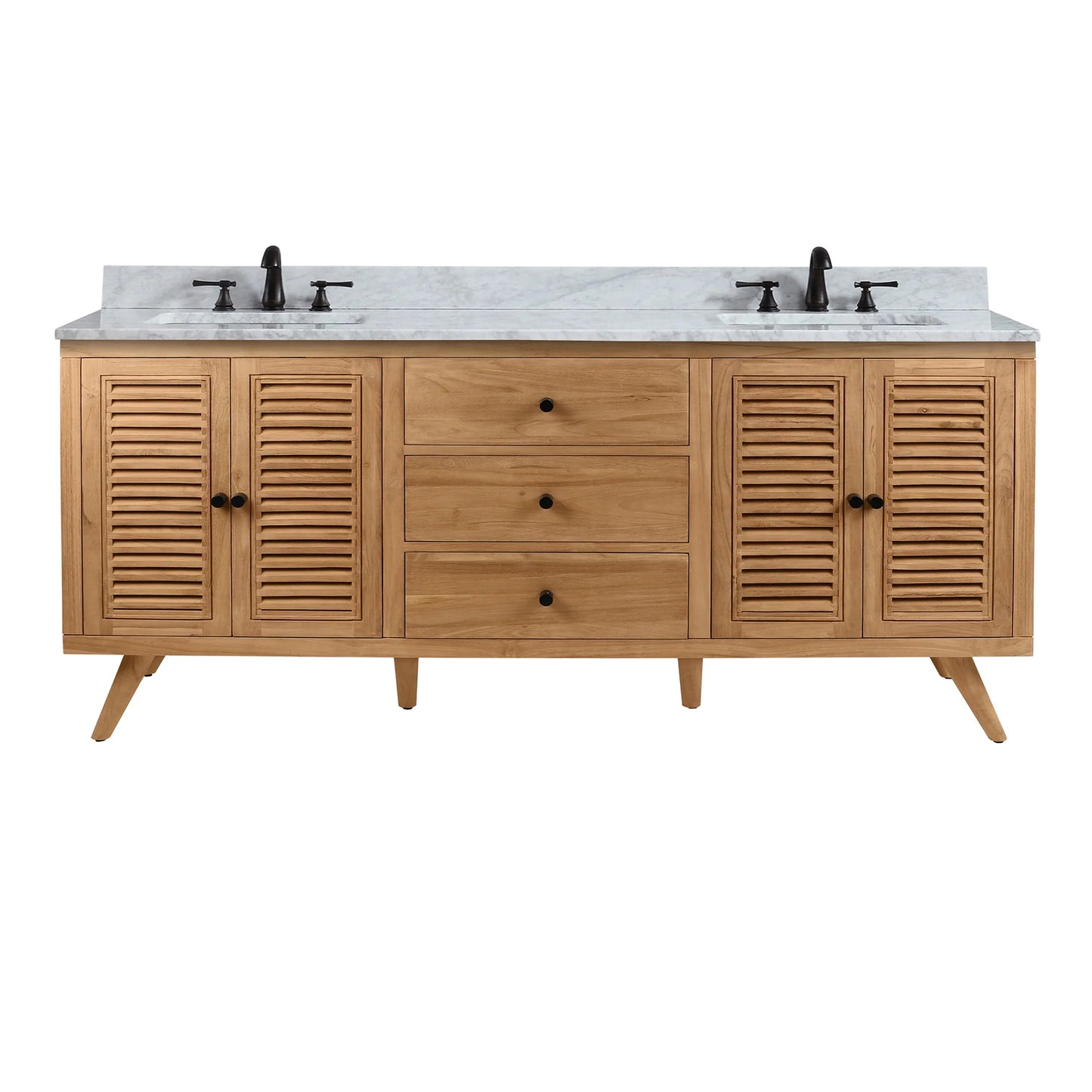 Harper 72" Freestanding Bathroom Vanity with Carrara White Natural Marble Top and Vitreous China Undermount Sinks