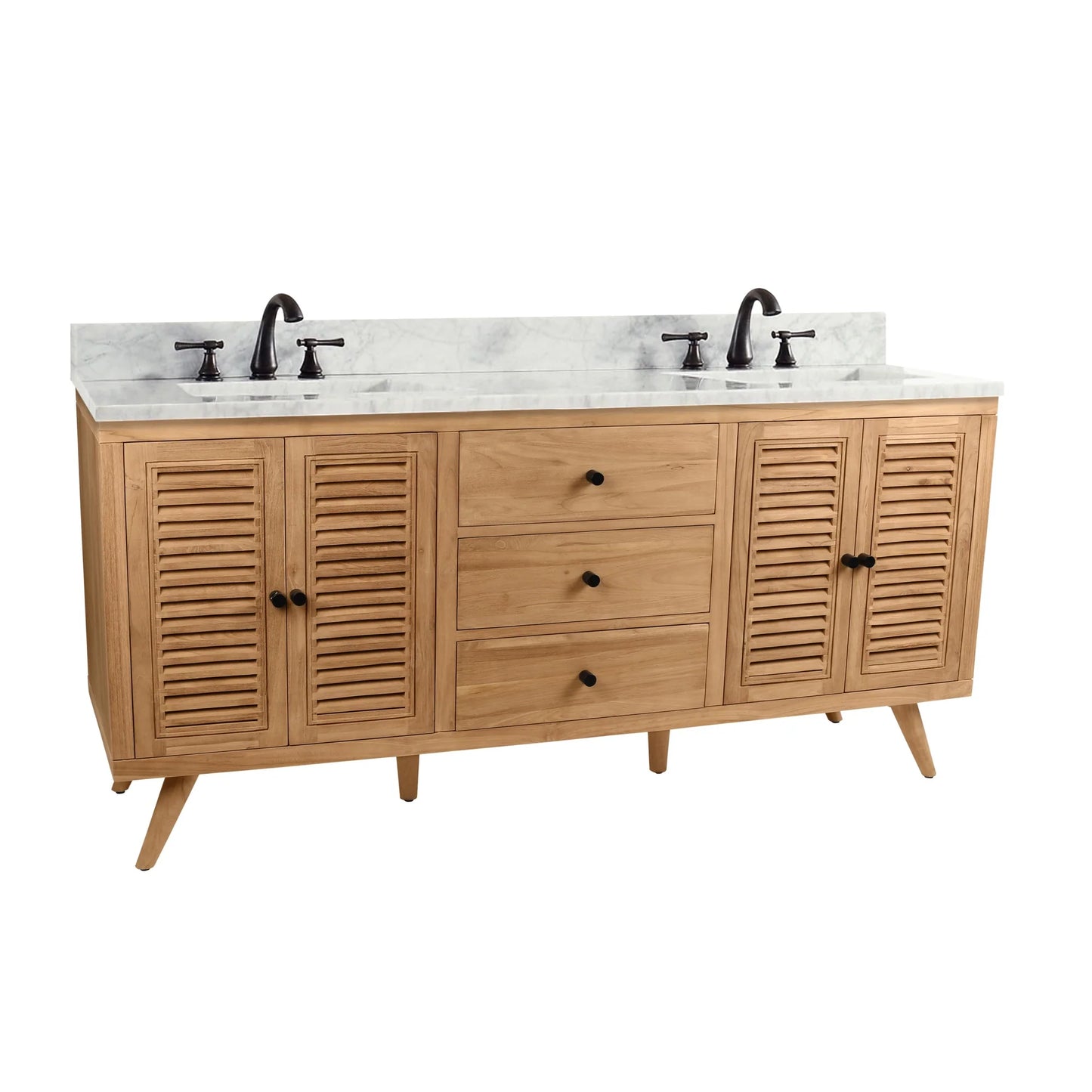 Harper 72" Freestanding Bathroom Vanity with Carrara White Natural Marble Top and Vitreous China Undermount Sinks