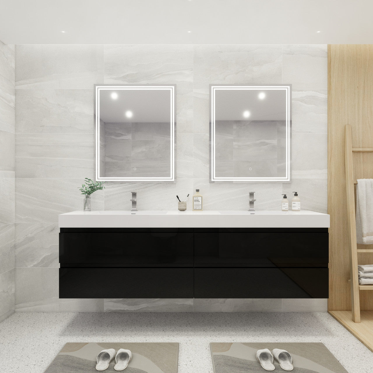 Fortune 84" Wall Mounted Bathroom Vanity with Reinforced Acrylic Integrated Sink Top