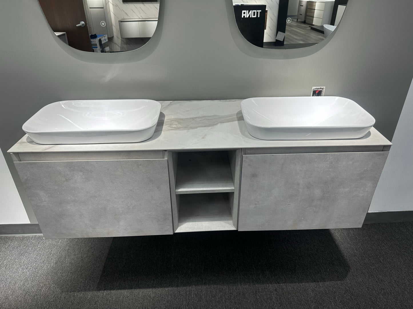 Inalco 60" Wall Mounted Bathroom Vanity with Porcelain Slab Top and Vessel Sinks