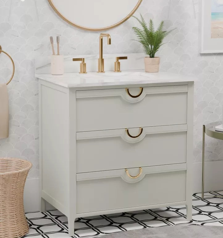 Suki 30" Freestanding Bathroom Vanity with Pure White Quartz Top and Vitreous China Undermount Sink