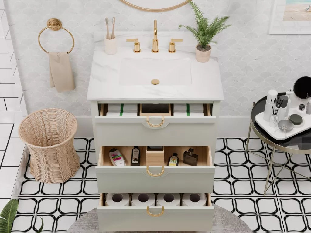 Suki 30" Freestanding Bathroom Vanity with Pure White Quartz Top and Vitreous China Undermount Sink